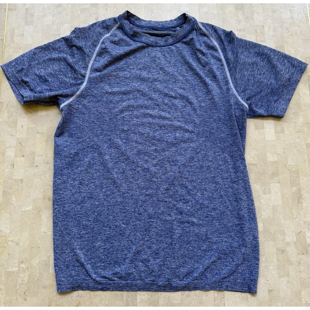 Lululemon Metal Tech Vent T Shirt Men Large Blue Athletic Gym Work Out Active